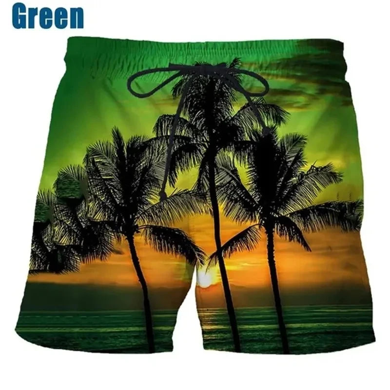 Coconut Tree Hawaiian Beach Shorts 3D Printing Summer Men's Casual Swimming Shorts High Elastic Quick Drying Pants Sport Pants