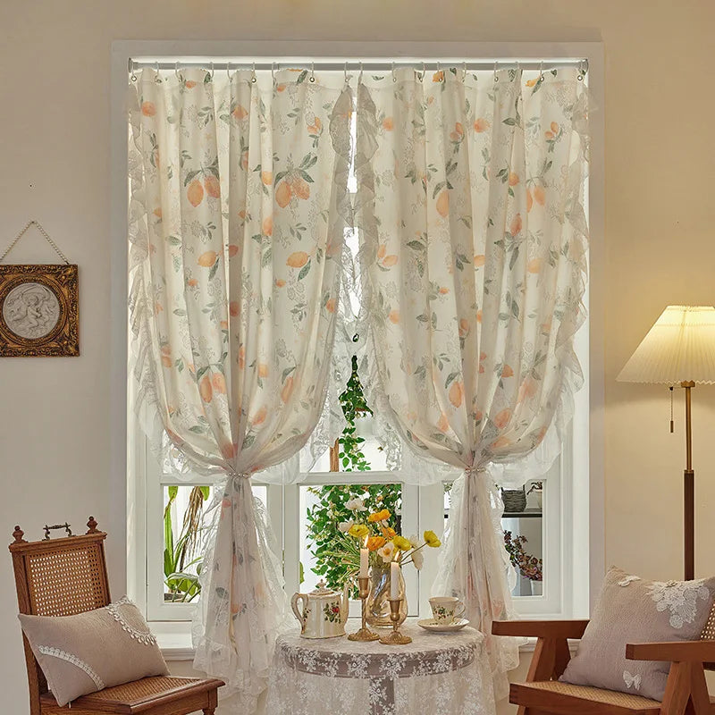 Floral Print Lace Sheer Curtain for Living Room Decoration Window Curtains for Kitchen Modern Tulle Voile Organza Curtains 레이스커튼