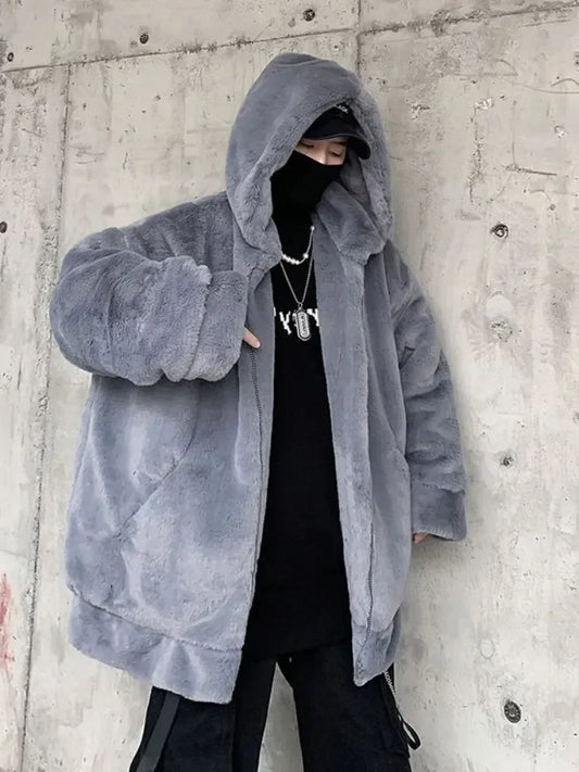 Gmiixder Streetwear Padded Jacket for Men Thickened Lamb Rabbit Wool Coat 2023 Winter Fashion Lovers Gothic Harajuku Fake Fur