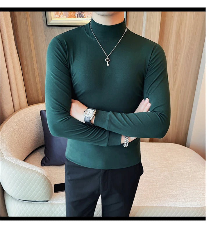 Men's T Shirts Autumn Winter New Turtleneck Long Sleeve T-Shirts For Men Clothing 2025 Slim Fit Casual Basic Tee Shirt Homme 4XL