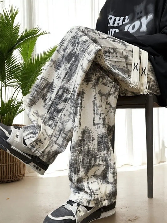 2025 New Chinese-style Spring and Summer American High Street Casual Men Tie-Dye Loose Straight Pants