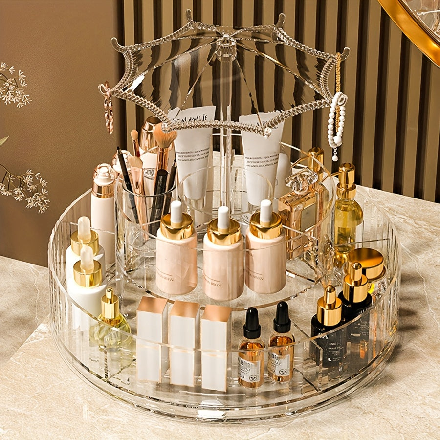 Luxurious 360° Rotating Cosmetic Organizer - Large Capacity, Transparent Storage Box for Lipstick, Lotion, Perfume & Brushes - Perfect for Vanity or Bathroom Display, Makeup Vanity Desk, Finisher, Cosmetic Display Cabinet, Adjustable