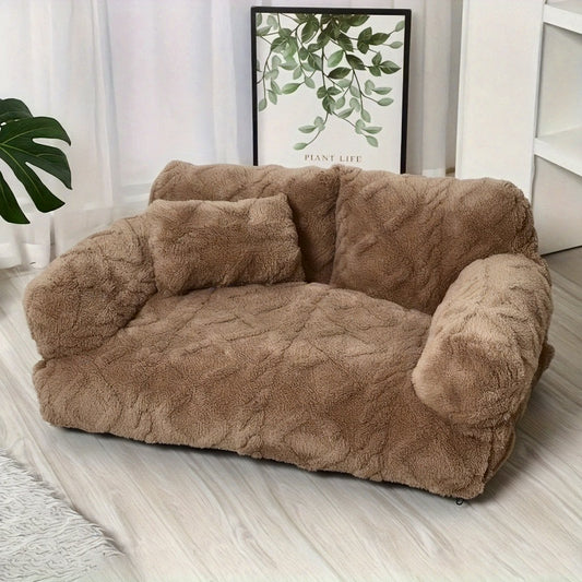 Pet Sofa Bed - Removable and Machine Washable Cover, All-Season Cozy Design in Soft Polyester Striped Khaki Color – Ideal Gift for Pet Lovers, Perfect for Small Cats & Dogs, Great for Winter