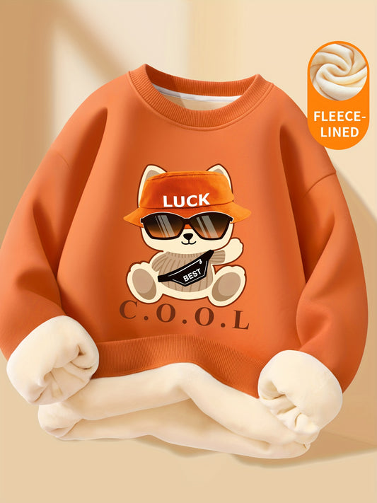Boys' Fleece-Lined Sweatshirt, Outerwear or Inner Layer,B Little Bear Series, Children's Winter Wear, Durable and Comfortable, Autumn/Winter Style Pullover for Medium to Large Boys, Clothes For Boys, Boys Tshirt And Pants, Pants For Boys, Boys Fall Outfi