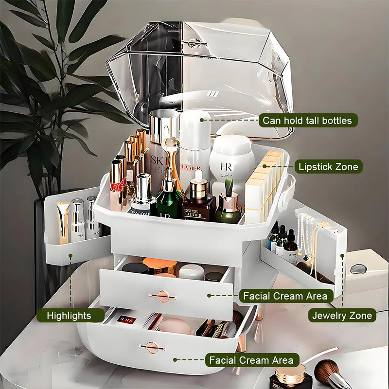 Beauty Enthusiast Exclusive! Self-Designed Multi-Functional Storage Box: Portable Plastic Material + Drawer Design, Holds Lipstick, Mask, Makeup Brushes, Jewelry, Stylish Compact Version Suitable For Bathroom Countertop / Dressing Table