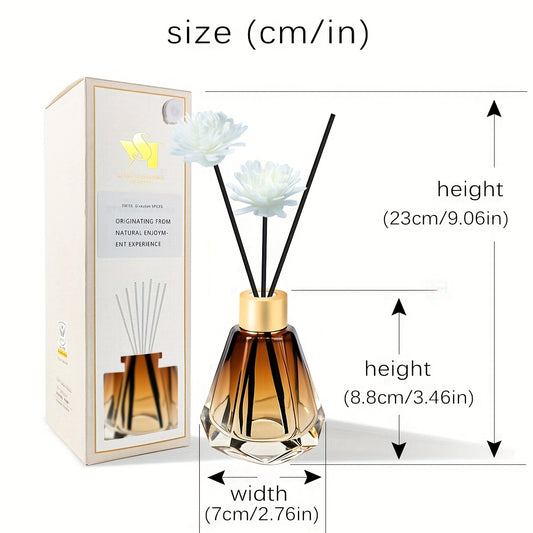 Essential Oil Diffuser with 5-7 Week Long-Lasting Fragrance - 60ml/2.03oz Glass & Rattan Reed Diffuser for Home, Hotel, Office - Pure Plant Scent, Feather-Free, Easy-to-Use Design, Office Fragrance, Elegant Decor Item, Natural Aesthetic