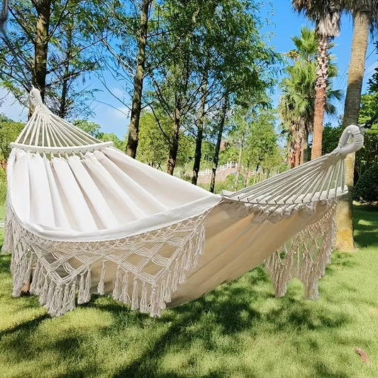 Tusheng Bohemian Style Double Hammock with Tassels - 2-Person Capacity, Thickened Rope & Carrying Bag, Red & White Striped Design for Outdoor, Garden, Patio, Wedding Decor, Hammock for Outside, Garden Relaxation, Vibrant Striped Design, Durable Fabric