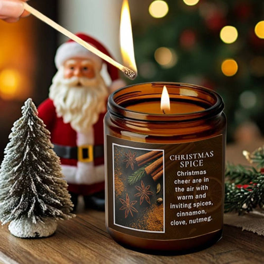 1pc Long-Lasting Lavender Scented Candle - Christmas Spice with Star Anise, Cinnamon, Clove, Nutmeg, Pine - Soy Wax Holiday Candle in Bottle - for Home, Office, Party Decor - Ideal Christmas Gift for Women, Men, Family - Festive Ambient Lighting, Cozy Wi