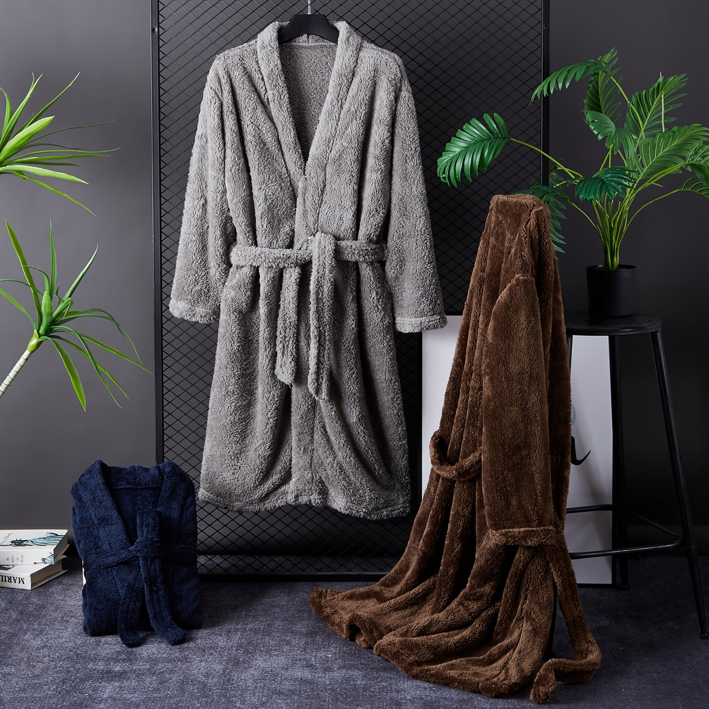 Men'S Stylish Polyester Bathrobe - Soft, Warm, and Cozy, Machine Washable, Perfect for Autumn and Winter, Autumn Winter Robe | Modern Style Robe | Polyester Bathrobe