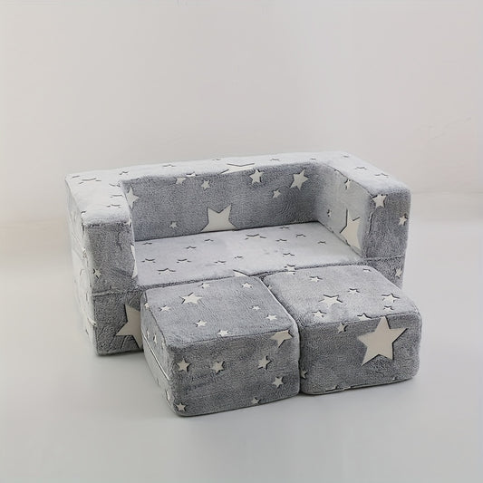 Kids Cartoon Printed Memory Foam Bean Bag Sofa Set, Machine Washable Polyester Children's Double Sofa, Convertible Gaming Couch for Living Room - No Wooden Materials, Electricity-Free