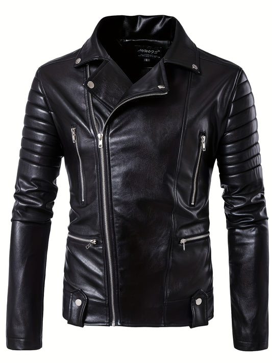 Men's Motorcycle Jacket - Slim Fit Heavy-Duty Biker Coat with Full-Zip Closure, Stand Collar & Zippered Pockets - Windproof Motorcycle Riding Jacket for Men (Black) - Ideal for Casual & Formal Wear - Easy-Care Lining - Long Sleeve Soft Shell Jacket with