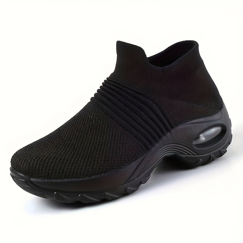 Women's Knitted Socks Shoes, Slip-on Breathable Running Shoes, Air Cushion Casual Walking Shoes For Women & Men