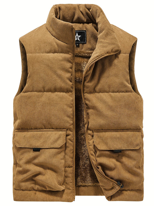 Men'S Heavyweight Winter Vest - Thermal Insulated Jacket with Stand Collar, Multi-Pocket Workwear Coat for Cold Weather, Non-Stretch Fabric for Construction, Thick