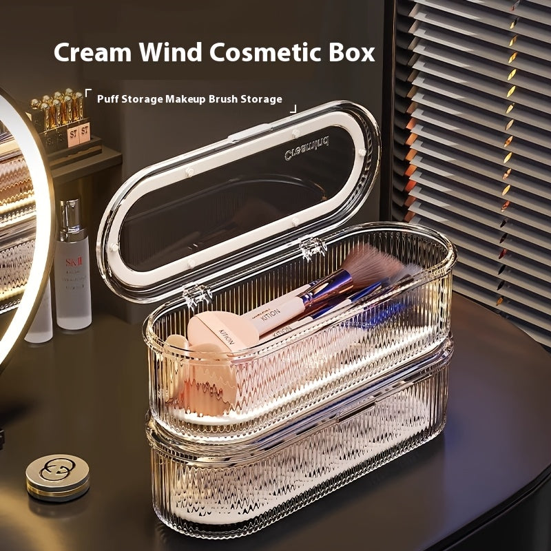 Clear Wind Cosmetic Box with Mirror Lid - Dustproof Makeup Brush Organizer for Powder, Blush, and Eyebrow Pencils - Portable Transparent Plastic Storage for Bathroom or Vanity, Vanity Accessories