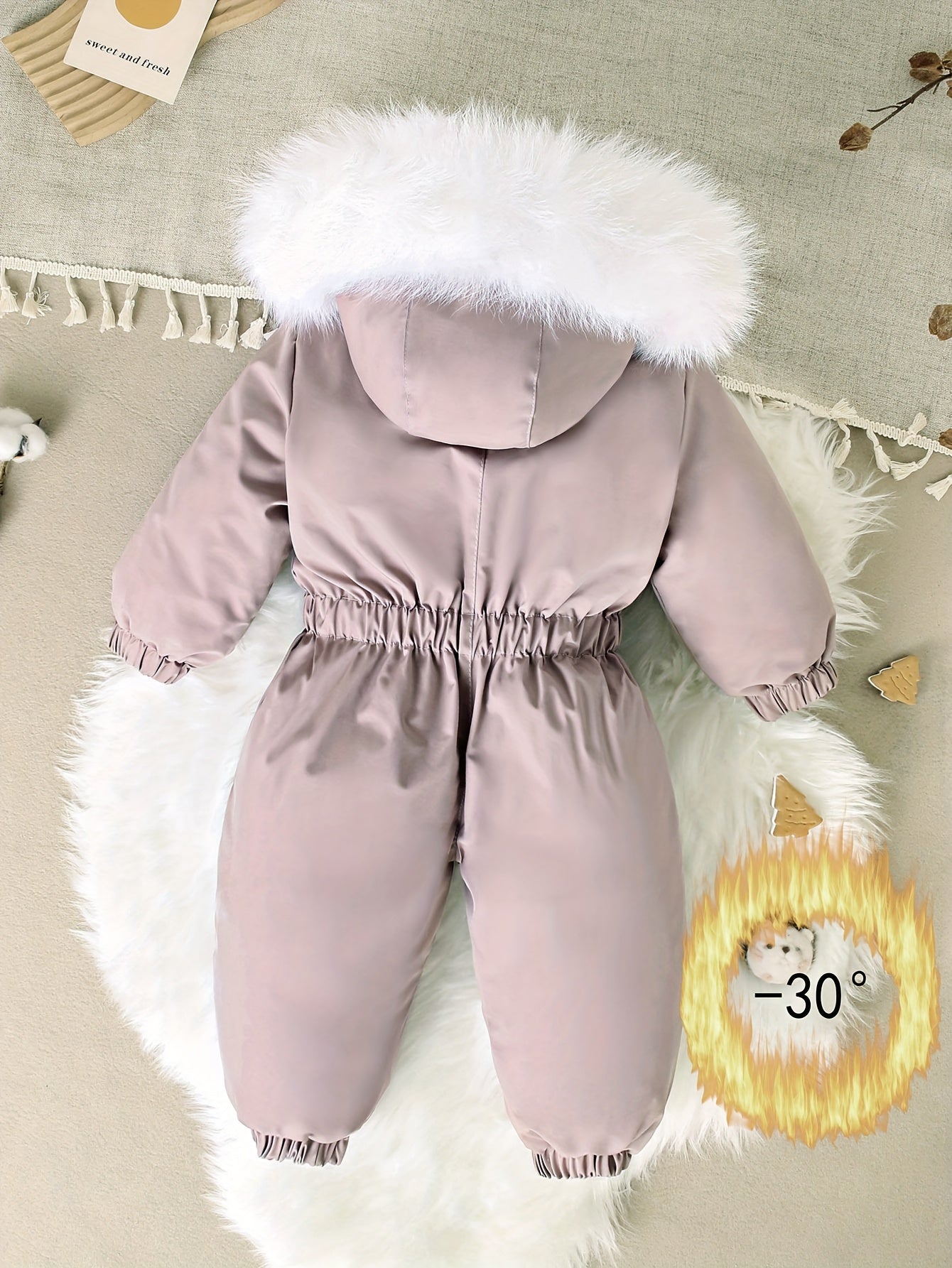Baby & Kids Winter Coat - Polyester Stand Collar Zipper Front, Thick Insulated Long Sleeve Jumpsuit with Pockets, Solid Color Casual Outfit for Boys & Girls 1-5 Years, Toddler Winter Clothes, Easy Diaper Change, Cute Animal Design, Durable Snap Buttons