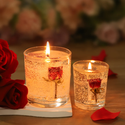 1pc Rose Scented Jelly Candle in Glass Jar – Romantic Aromatherapy for Valentine’s Day, Birthdays, Anniversaries & Holidays, Warm Glow with Red Roses & Fairy Accents, Perfect for Creating a Cozy Indoor Atmosphere