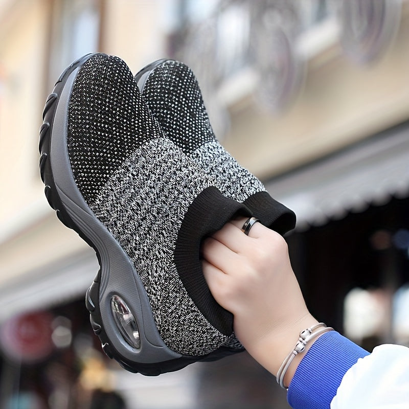 Women's Knitted Socks Shoes, Slip-on Breathable Running Shoes, Air Cushion Casual Walking Shoes For Women & Men