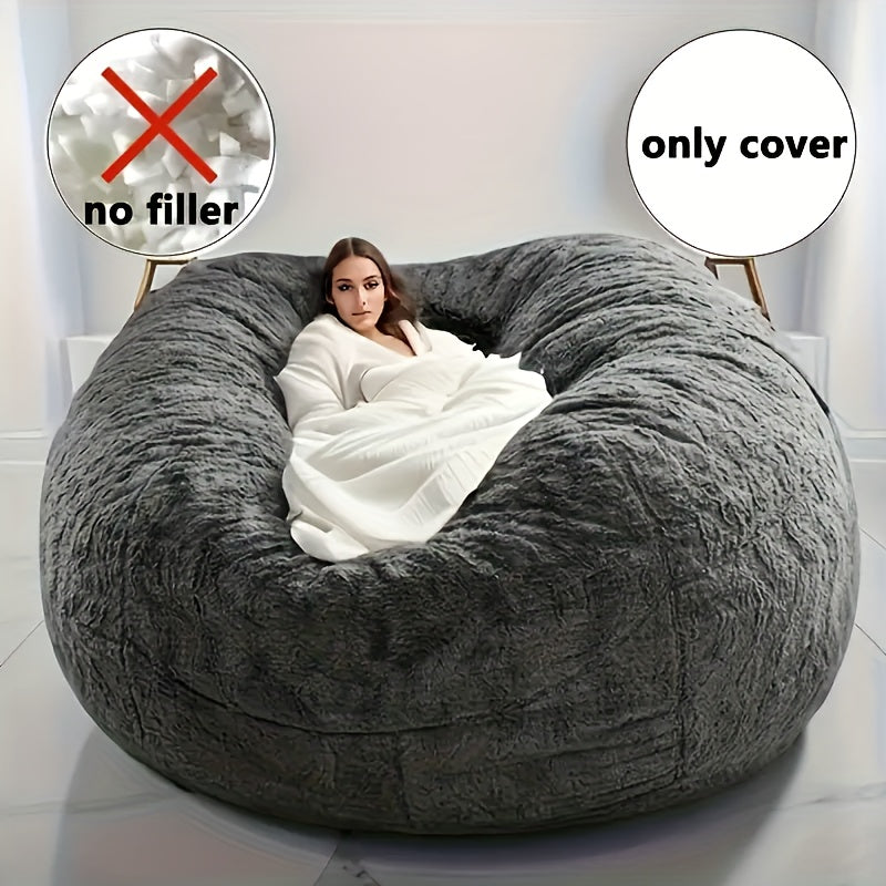 Large Round Soft Bean Bag Chair Cover - Machine Washable, Pet-Friendly, Zip Closure - Blue (Cover Only, No Filler)