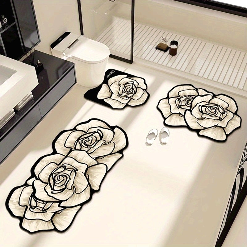 1 set/3pcs soft and absorbent, bathroom non-slip mat, toilet U-shaped, washable floor mat, entrance door mat, European and American simple toilet floor mat, non-slip design, bathroom decoration supplies, home decoration