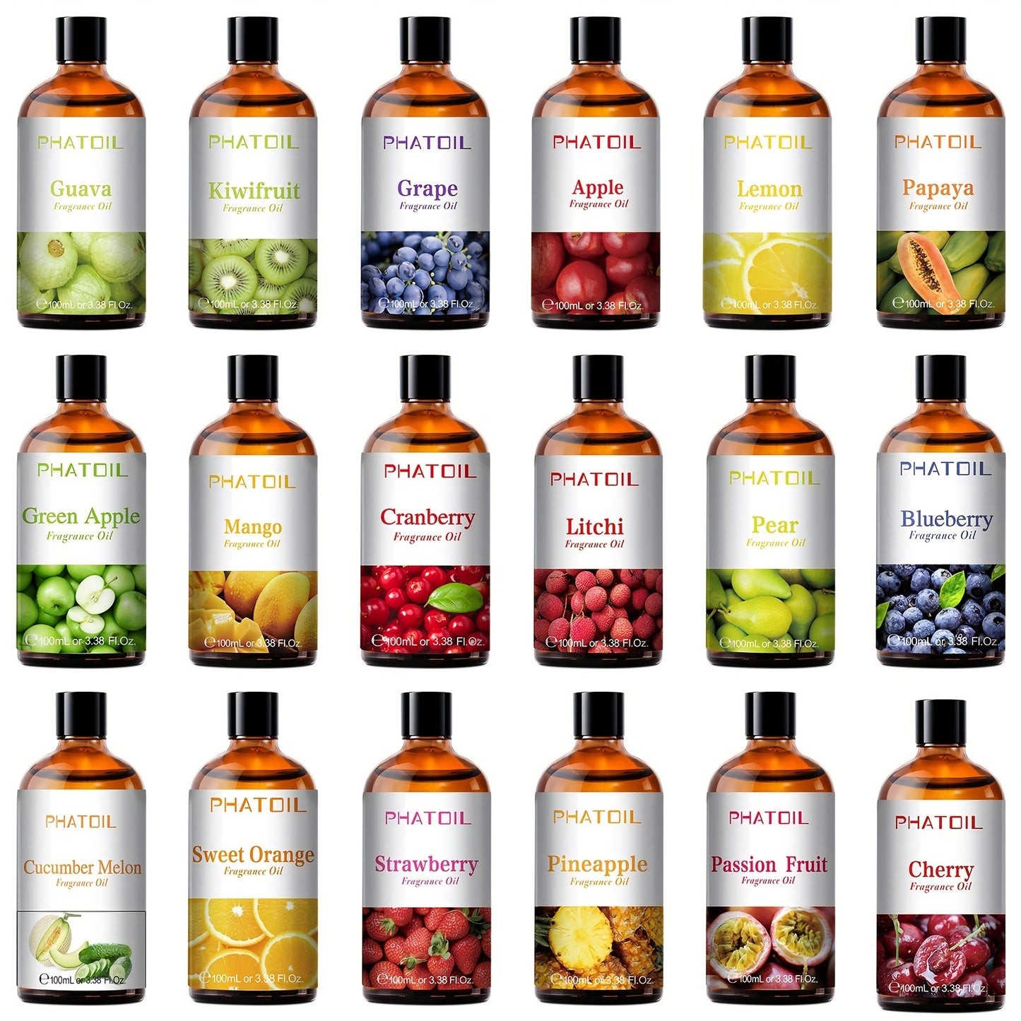 Alcohol-Free Fruit Essential Oils - Strawberry, Coconut, Cherry, Sweet Orange, Lime, Apple, Mango, Watermelon, Lemon, Passion Fruit, for Diffusers, Humidifiers, DIY Crafts, And Gift Making, Diffuser Oils | Vibrant Label Design
