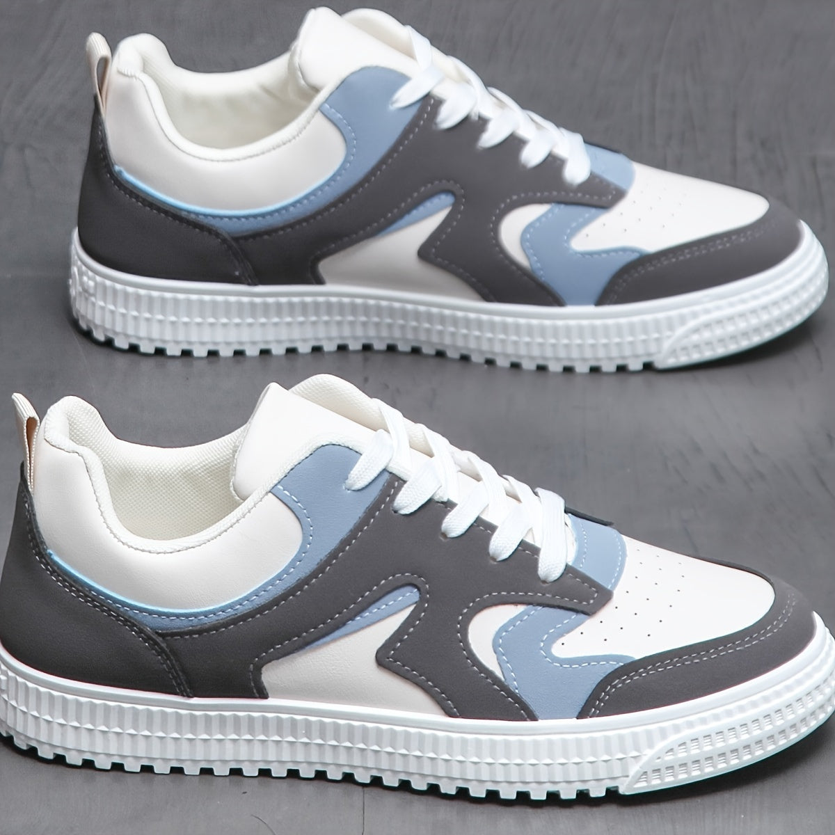 Women's Fashion Color Block Sneakers, Casual Faux Leather Lace Up Low Top Shoes, Lightweight Student Shoes plus size, men & women, unisex