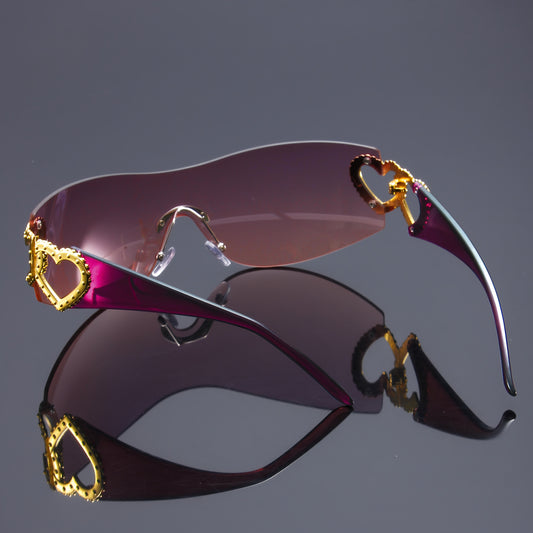 4pcs Frameless Wrap-Around Fashion Glasses for Women & Men - Stylish Heart-Shaped Metal Accents, Multi-Color Options, Lightweight Decorative Party & Casual Accessories, Unisex Eyewear, Heartshaped Accents, Durable Eyewear