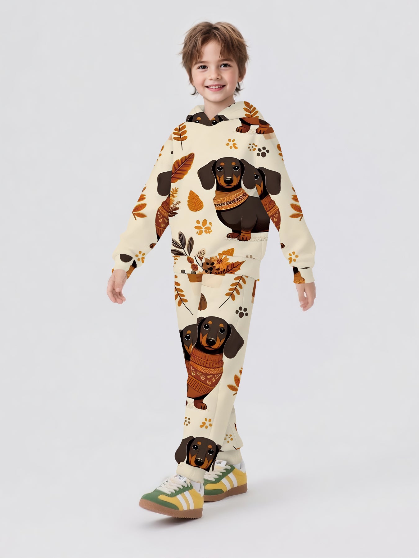 2pcs ' Dachshund Print Hooded Sweatsuit Set - Cute Dachshund Dog with Hoodie & Sweater, Warm Winter Outfit for Halloween, Birthday Party, Casual Wear (Machine Washable) - to Clothing, Perfect for Outdoor, Halloween, Halloween Clothes, Halloween Costumes,