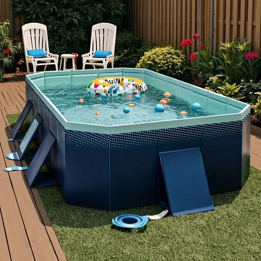 December 25th Christmas Indoor Pool Party, PVC Material Cold-Resistant, Unique Water Fun for Holiday Celebrations - Large Family Outdoor Foldable Pool | No Assembly Required, Durable Frame, Ocean Blue, Perfect for Summer Gatherings & 29 Festive