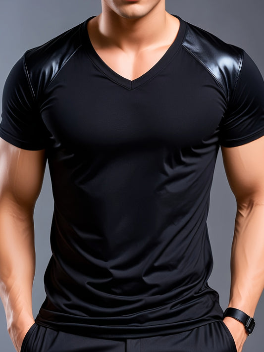 [Summer Style] Men'S V-Neck Henley T-Shirt - Casual Knit Short Sleeve Tee with High Elasticity for Summer Outings, Black