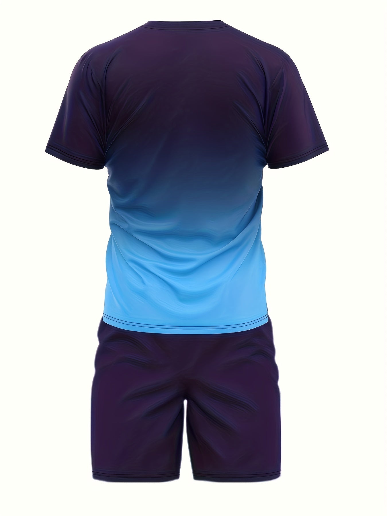 Ombre 2Pcs Trendy Outfits For Men, Casual Crew Neck Short Sleeve T-shirt And Drawstring Shorts Set For Summer, Men's Clothing Vacation Workout