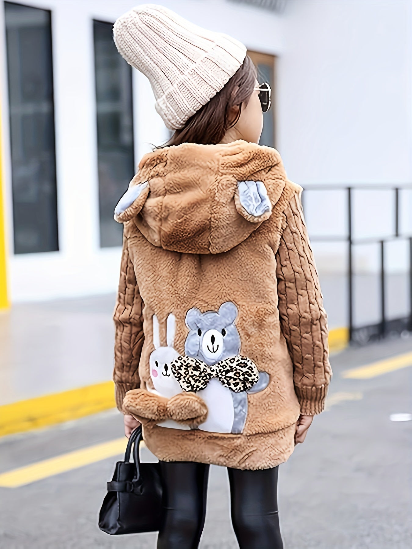 Girls' Autumn Winter Fashion Thickened Hooded Embroidered Warm Jacket, Cute Outing New Comfortable Thermal Coat