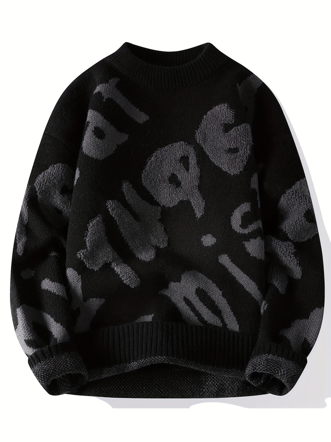 Men'S Cozy Black Knit Sweater with "I'm a Proud Dad" Graphic - Casual Crew Neck, Long Sleeve Pullover for Fall & Winter, Comfortable and Stylish, Winter Apparel | Casual Style | Knit Construction