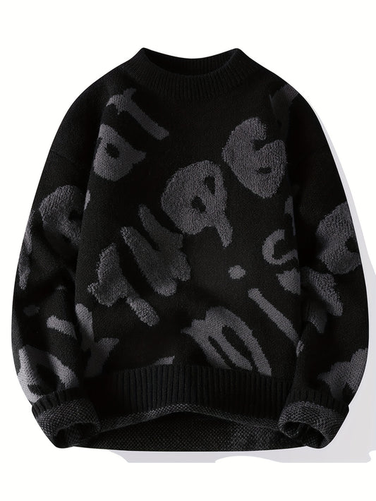Men'S Cozy Black Knit Sweater with "I'm a Proud Dad" Graphic - Casual Crew Neck, Long Sleeve Pullover for Fall & Winter, Comfortable and Stylish, Winter Apparel | Casual Style | Knit Construction
