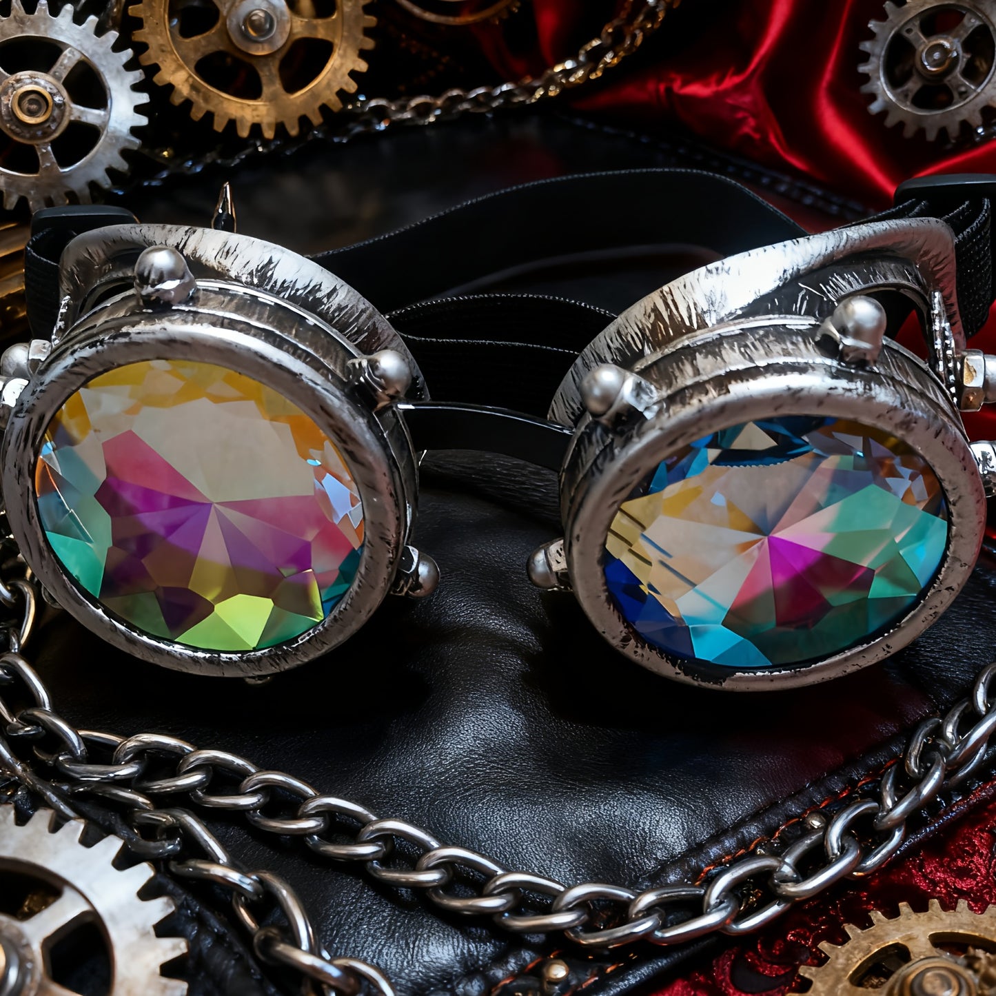 Steampunk Retro Goggles with kaleidoscope lenses - Adjustable Vintage Pilot Style Accessory for Cosplay, Themed Parties, and Unique Gifts