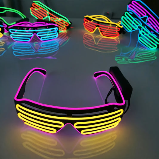 LED Party Glasses with Neon Eyes - Glow-in-the-Dark Blinking Effect, No Batteries Needed, for Club, Rave, Costume Parties, Birthdays, Halloween, Christmas, St. Patrick'S - Ages 14+ (Safe for sensitive eyes, non-washable), Glow Party Supplies, Club Night