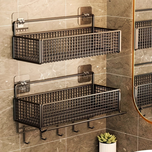 No-Drill Bathroom Shelf - Heavy-Duty Rustic Industrial Organizer with Open Grid Design, Space-Saving Hanging Basket for Towels, Toiletries, Toilet Paper - Easy Installation, Bathroom Storage Solution for Small Bathrooms, Toiletry Holder, Decorative Metal