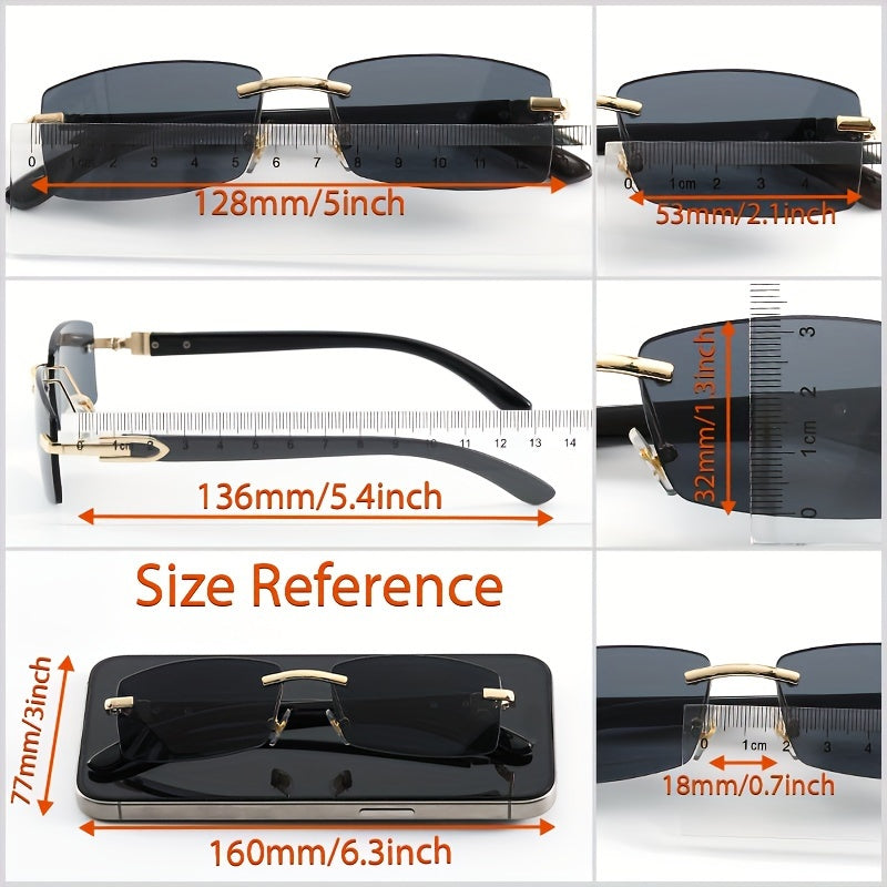 Trendy Gradient Rectangular Sun Shades Glasses - Fashion Accessories for Women and Men - Stylish Beach Vacation Travel Eyewear with Rimless Design for Summer