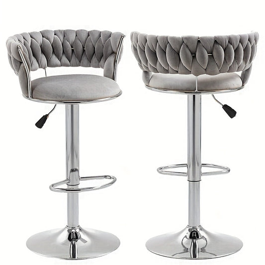 Velvet Swivel Bar Stools, Adjustable Counter Height Bar Stool with Woven Back, Upholstered Kitchen Dining Chairs, Modern Barstools for Kitchen Island, Cafe, Pub, Bar Counter, Bar Stool Set, Bar Chair, Bar Stools Set of 2, Bar Stool Set of 4, Bar Chair Se