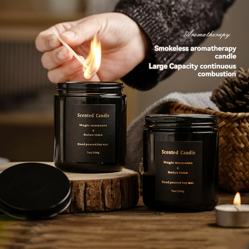 1pc 100g Soy Wax Scented Candle in Black Glass Jar - Lavender Aroma, Smokeless & Long-Lasting (12+ Hours), Romantic Indoor Decor, Perfect Gift for Men, Easter, Holidays & Birthdays, Holiday Gift Candle | Sleek Black Container | Soy Wax Candle