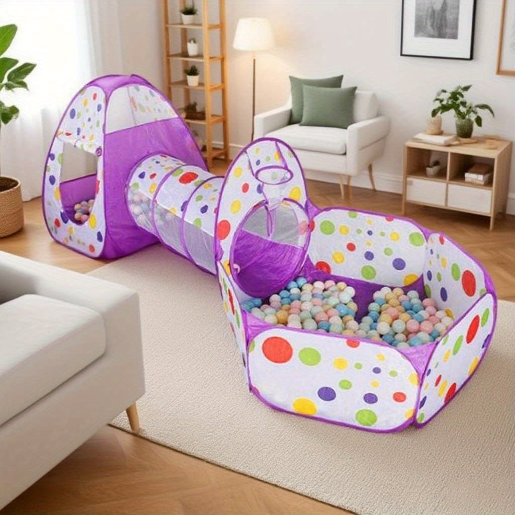 Purple Dot Three-Piece Kids Tent Set with Storage Bag, Portable Playhouse for Indoor and Outdoor Fun Including a Pit Stop Pool - Ideal Role-Play Gift to Spark Imagination in Boys & Girls – Perfect Birthday Present
