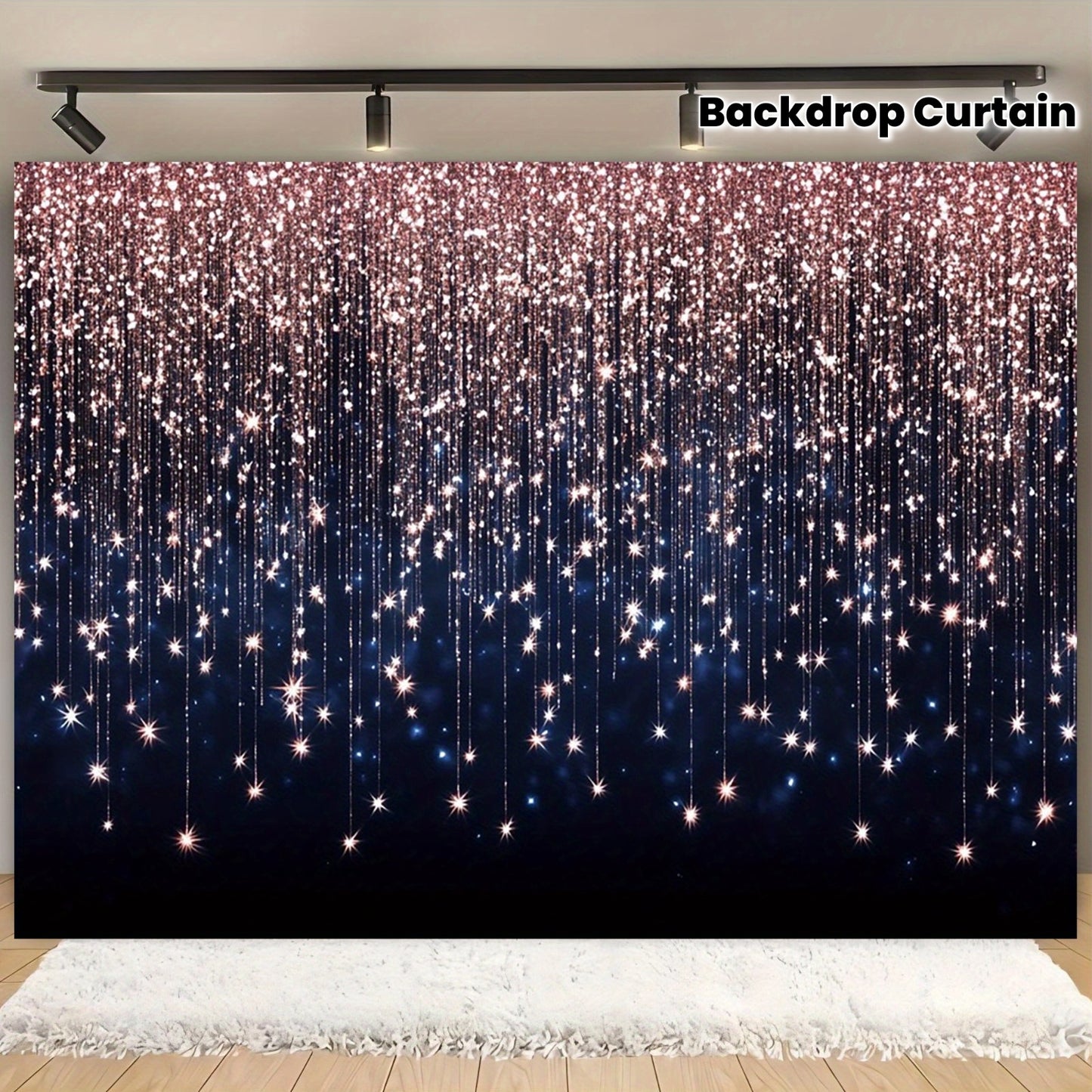 1pc Elegant Bohemian Background Curtain with Faux Feather Design - Perfect for Birthday Parties, Anniversaries, And Other Occasions | No Power Required, Polyester Party Banner, Zx, Glitter Curtain, Black And Pink Backdrop, Backdrop, Photo Tapestry