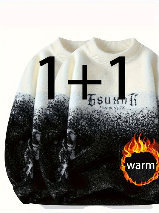 Two-Pack Men's Color Block Crew Neck Sweater - Soft Warm All-Season Pullover, Regular Fit Long Sleeve, Durable and Comfortable Design, Mens Knit Sweater, Everyday Outfit, Layering Piece, Classic Knitwear, Highquality Stitching, Pullover Top, Casual Wardr