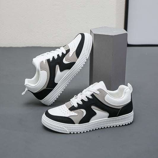 Women's Fashion Color Block Sneakers, Casual Faux Leather Lace Up Low Top Shoes, Lightweight Student Shoes plus size, men & women, unisex