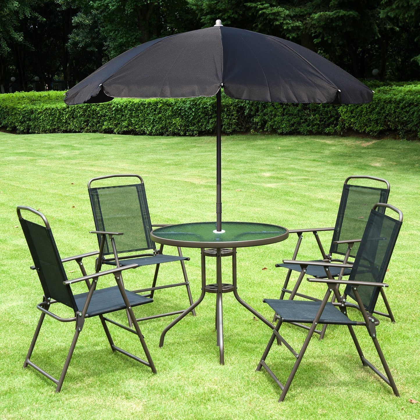 Outsunny 6pc Outdoor Patio Umbrella Set Garden Bistro Yard Furniture