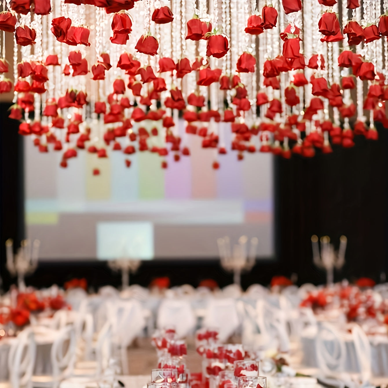 111pcs Red Rose Waterfall Set - Includes 100 Artificial Roses, 1 Roll Transparent Rope & 10 Sticky Hooks, Valentine'S Day Wedding Party Bridal Shower Birthday Room, Durable Plastic Flowers For Elegant Romantic Atmosphere Setup, Event Arrangement