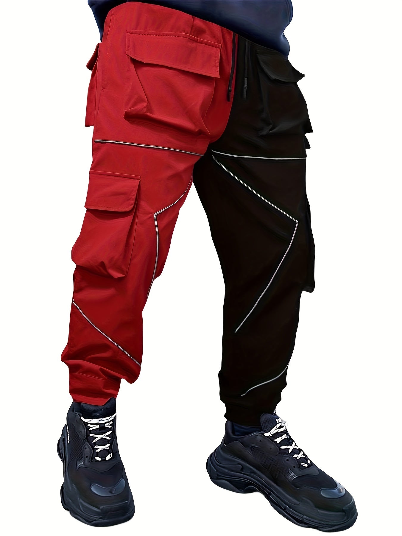 Stylish Multi-Pocket Cargo Pants for Men - Long Footed, Reflective Stripes, Climbing, Mountain, Outdoor Fitness - Comfortable, Breathable, Quick-Drying