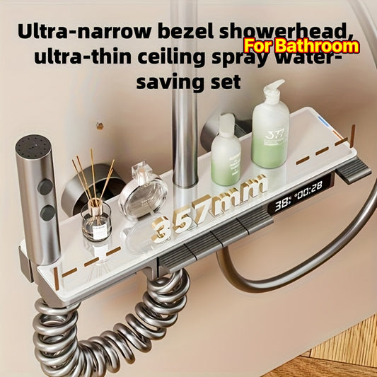 1 Set Luxury White Shower Head Set with Piano Key Ambient Light, Pressure Boost Shower System, 4-Function Shower Device, Digital Display Shower Head, Home Bathroom Accessories, Ideal Gift for Halloween, Thanksgiving, Christmas, New Year's Eve, Bathroom D