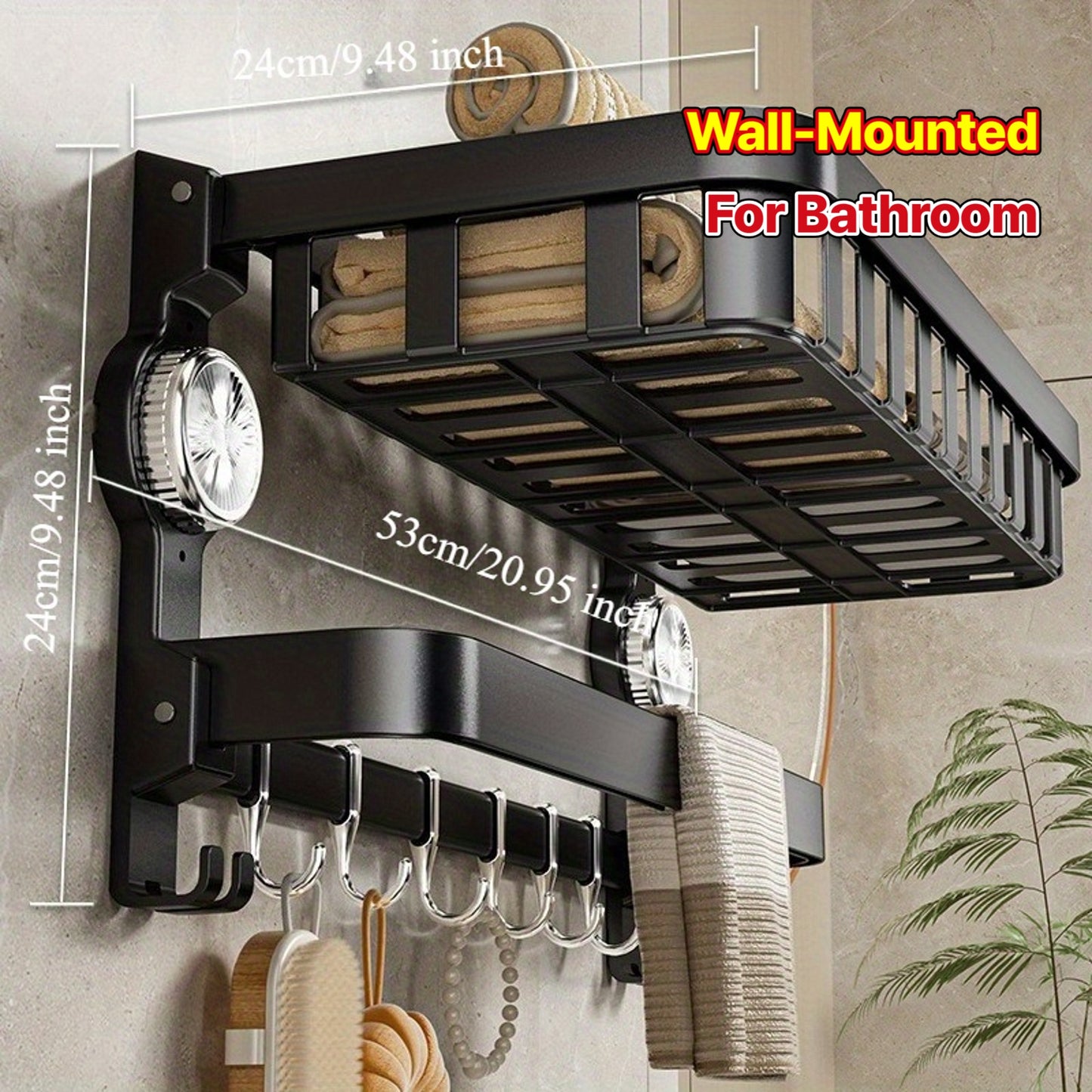 Double Layers Multi-Functional Space ABS Hook Storage Rack, Sucker Wall-Mounted Folding Design for Space Saving for Home, Bathroom, Hotel, Rental Properties Bath Towels, Clothes, Towels, Bath Bombs, Keys