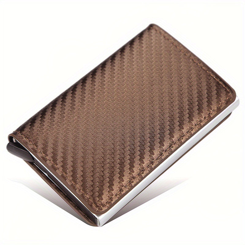 RFID Blocking Slim Metal Wallet - Card Cases with Carbon Fiber, Pop-Up, Minimalist Design, Small Black Purse for Men - Durable, Thin, and Stylish Credit Card Holder