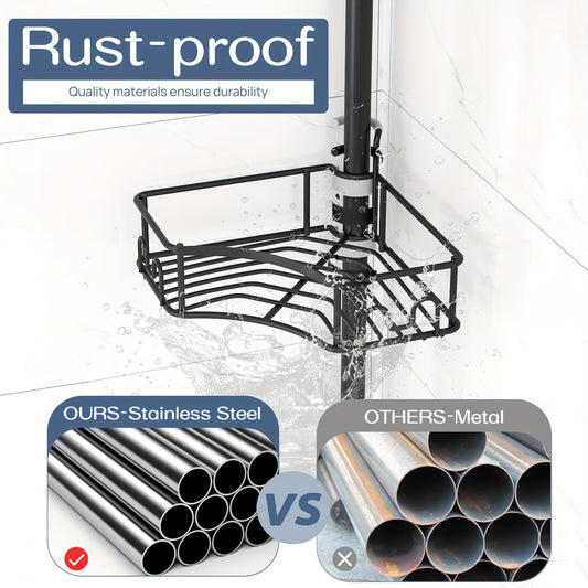 Modovida Heavy-Duty Adjustable Shower Caddy Tension Pole - No-Drill Bathroom Organizer, 4-Tier Tall/Short Shower Shelf (34 to 294.64 cm), Space-Saving Corner Storage Rack for Bathroom, Shower, Bathtub - Rust-Free Stainless Steel Construction, Shower Shel